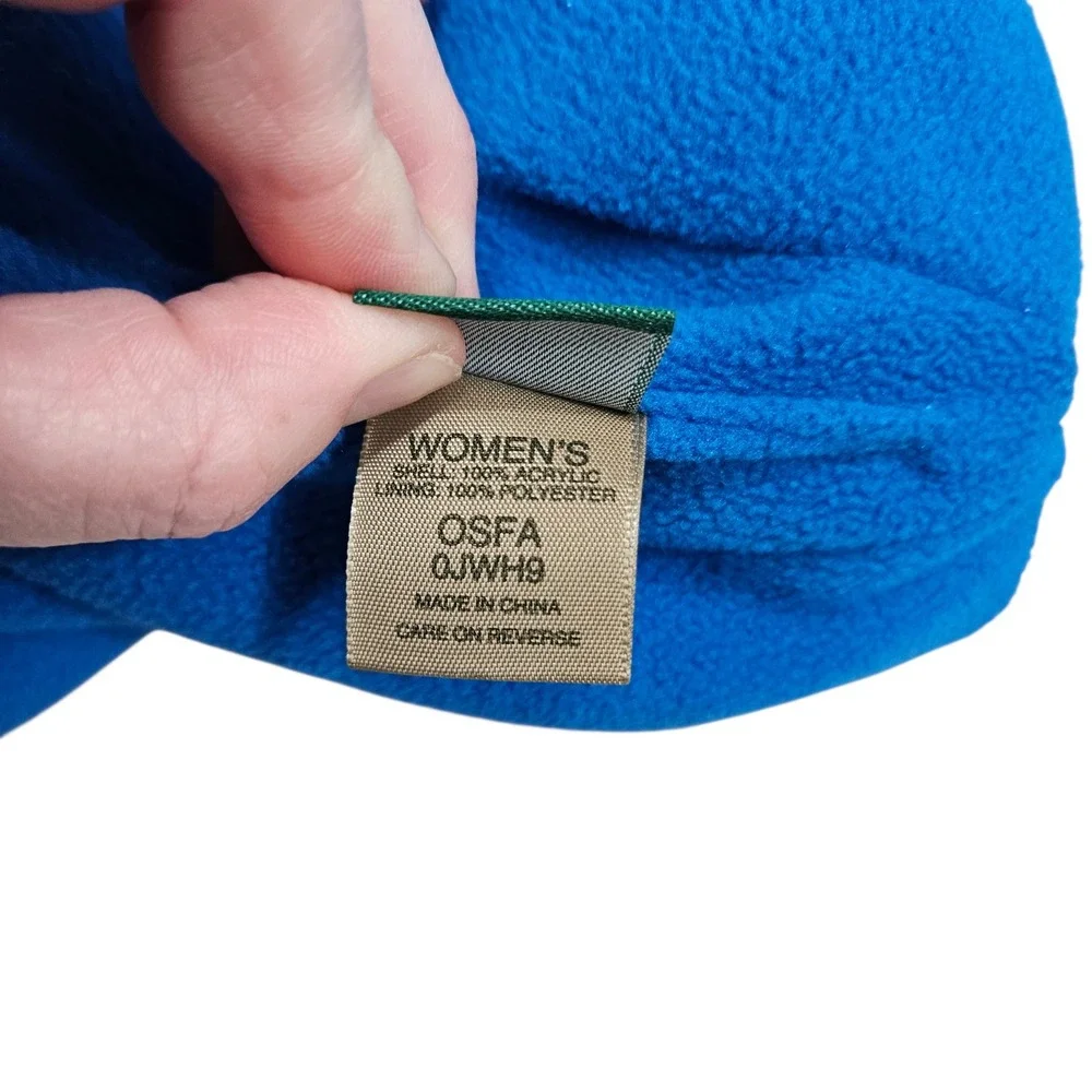 L.L.Bean Womens Blue White Striped Fleece Lined Beanie Hat OSFA Outdoors Granola